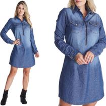 Vestido Jeans HNO Chemise Fechamento em Ziper Azul