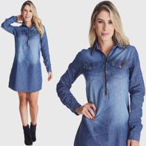 Vestido Jeans HNO Jeans Chemise Fechamento Ziper Azul