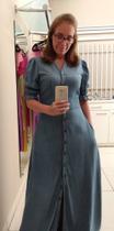 vestido jeans longo manga bufante