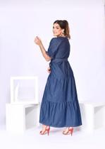 Vestido jeans longo manguinha - azul tamanho m - Lm