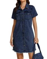 Vestido jeans luvamia azul escuro na altura do joelho para mulheres, tamanho GG