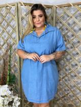 Vestido jeans manguinha plus size - azul tamanho 52 - Lm