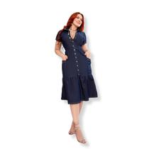 Vestido jeans Midi Moda Evangélica Cristã Elegante com lycra