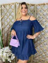 Vestido jeans plus size - azul tamanho 50