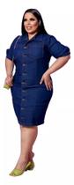 Vestido Jeans Plus Size Chemise - Com Lycra - Lançamento