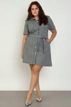 Vestido Jeans Plus Size Chemise Listrado, Com Cinto Vestido Jeans Plus Size Chemise Listrado, Com Cinto