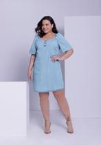 Vestido jeans plus size franzido manga flare lunender 21067