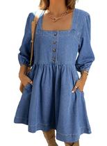 Vestido jeans Sidefeel Spring, manga 3/4, solto, azul claro
