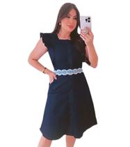 vestido jeans soltinho Rodado Godê Feminino Elegante Festa vestido jeans soltinho Rodado Godê Feminino Elegante Festa
