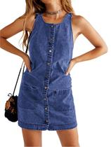Vestido jeans Yousify, casual, sem mangas, com botões, azul