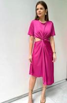 Vestido Jersey com Nó Lateral Rosa - M