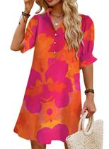 Vestido JPGLOV de Verão com Botões e Mangas com Babados Mini Vestido JPGLOV de Verão com Botões e Mangas com Babados Mini