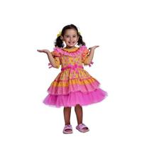 Vestido Junino Bambolê Floral Amarelo Com Tulê Rosa Vestido Junino Bambolê Floral Amarelo Com Tulê Rosa