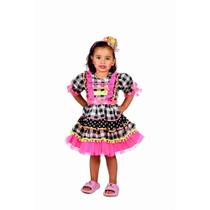 Vestido Junino Bambolê Fluor Com Babado Pink Tiara Colorido Vestido Junino Bambolê Fluor Com Babado Pink Tiara Colorido