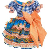 Vestido Junino Bebe Menina Luxo Xadrez Super Rodado Com Babados Bolsinha e Lação Enorme de 0 a 2 anos