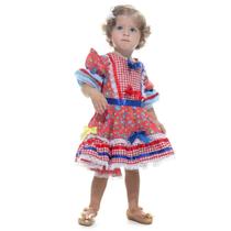 Vestido Junino Bebê Vermelho com Culote Renda e Lacinhos