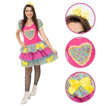 Vestido Junino Caipira Quadriculado Adulto Pink Florido São João