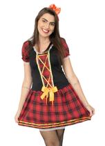 Vestido Junino Feminino Xadrez Vermelho Preto com Arco Laço Vestido Junino Feminino Xadrez Vermelho Preto com Arco Laço