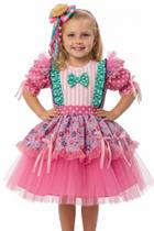 Vestido junino floral rosa com tule bambolê 670 1