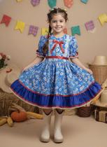 Vestido Junino Infantil Azul Flores Festa Junina Caipira Quadrilha Laço Sinhá São João Juvenil Luxo Vestido Junino Infantil Azul Flores Festa Junina Caipira Quadrilha Laço Sinhá São João Juvenil Luxo