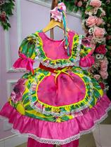 Vestido Junino Infantil Pink Rosilda - Estilo Caipira para Festas Juninas