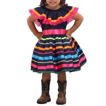 Vestido Junino Lelê Petit Pula Fogueira Colorido Neon Vestido Junino Lelê Petit Pula Fogueira Colorido Neon