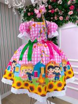 Vestido Junino Luxo Arraiá do Sorriso Rosa Infantil