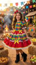Vestido Junino Luxo Mimadine Priscila Vermelho com Babados - Festa Junina Autêntica Vestido Junino Luxo Mimadine Priscila Vermelho com Babados - Festa Junina Autêntica