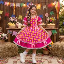 Vestido Junino Mimadine Luxo Maisa Pink Quadrilha Florido