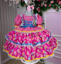 Vestido Junino Quadrilha São João Chique Pink - Tecido Tecno Sporting