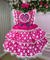 Vestido Junino Quermesse do Coração Pink - Tecido Tecno Sporting