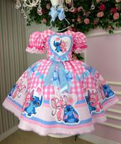 Vestido Junino Tematico Luxo Lilo Stitch Rosa Bebe (VESTMARJUNILUXLIST)