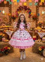 Vestido Junino Tematico Luxo Minnie Minei Rosa Julino Festas Quadrilha
