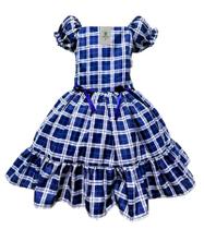 Vestido Junino Xadrez Azul Tam.2 a 10 Anos