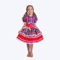 Vestido Junino Xadrez Colorido Infantil Menina Muvile 6037 Pink Vestido Junino Xadrez Colorido Infantil Menina Muvile 6037 Pink