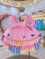 Vestido Junino Xadrez Infantil Rosa Coração Festa Junina Caipira Quadrilha Laço Quadrilha São João