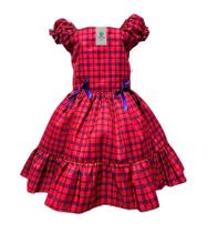 Vestido Junino Xadrez Vermelho com Azul Tam.2 a 10 Anos
