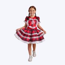 Vestido Junino Xadrez Vermelho com Coração Infantil Menina Muvile 6001