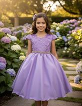 Vestido Juvenil Com Aplicações De Flores Elegante