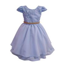 Vestido Juvenil Curto Bordado Saia Lisa Com Cinto Dourado