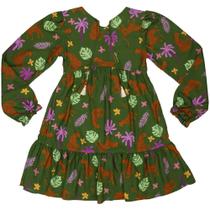 Vestido Juvenil Look Jeans Viscose Estampada Verde - UNICA - 16