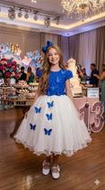 Vestido Juvenil Midi Vila Lele Sabrina Azul Royal e Off - Elegante e Sofisticado