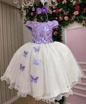 Vestido Juvenil Midi Vila Lele Sabrina Lilás e Off-White