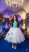 Vestido Juvenil Midi Vila Lele Sabrina Verde Tiffany e Off - Elegante e Sofisticado