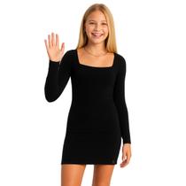 Vestido Juvenil Preto Manga Longa Ribana Meninas Jovem -