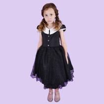 Vestido Juvenil Vandinha Temático Hallowwen Festa Preto