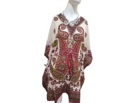 Vestido Kafta Indiano Moda Praia Boho Flores Indiana