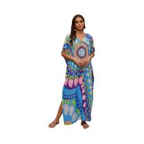 Vestido Kaftan Boêmio Com Decote Em V Para Mulheres plus Size, Roupa De Praia, Saída De Banho,