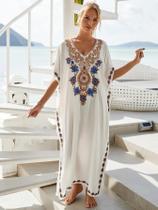 Vestido Kaftan Boho plus Size Com Decote Em V E Bordado, Moda De Praia Feminina, Robe Maxi Vestido Kaftan Boho plus Size Com Decote Em V E Bordado, Moda De Praia Feminina, Robe Maxi