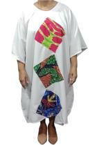 Vestido Kaftan Branco com Detalhes em Ankara Vestido Kaftan Branco com Detalhes em Ankara